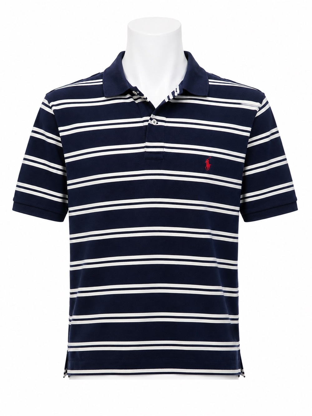 Size XL Polo Ralph Lauren Men’s‎ Navy White Striped Cotton Red Pony Polo Shirt